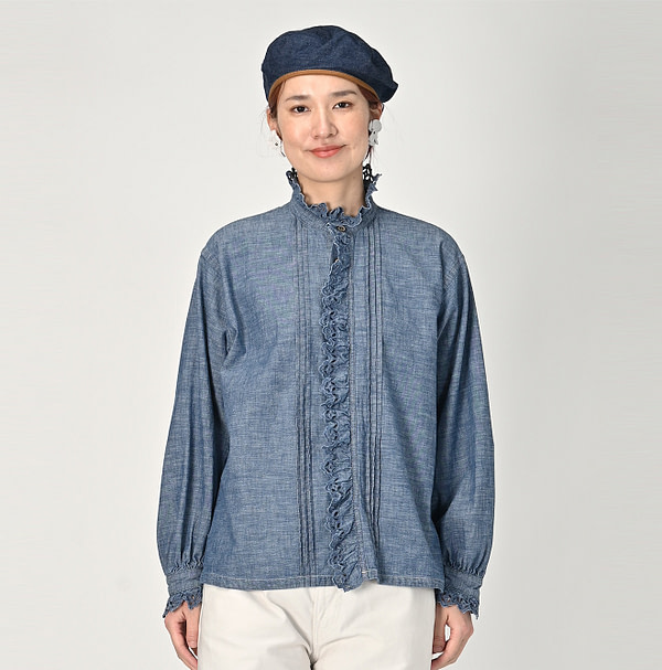 Dungaree Cutwork Frill Blouse Distressed Female Model