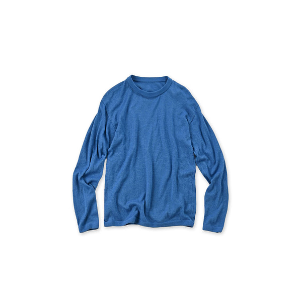 Whole Super Gauze 908 Crew Hayama Blue Top