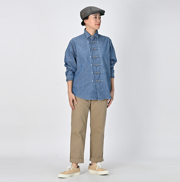 Indigo Dungaree Denim 908 8 Knot Shirt Female Model