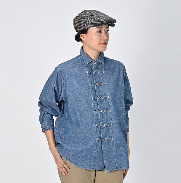 Indigo Dungaree Denim 908 8 Knot Shirt Female Model