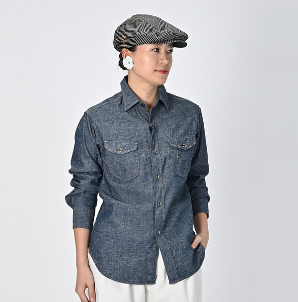 Indigo Dungaree Denim 908 Eastern Shirt Female Model