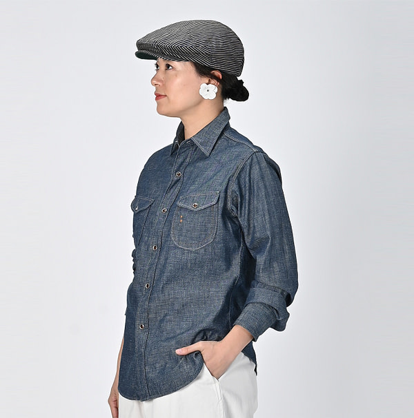 Indigo Dungaree Denim 908 Eastern Shirt Female Model