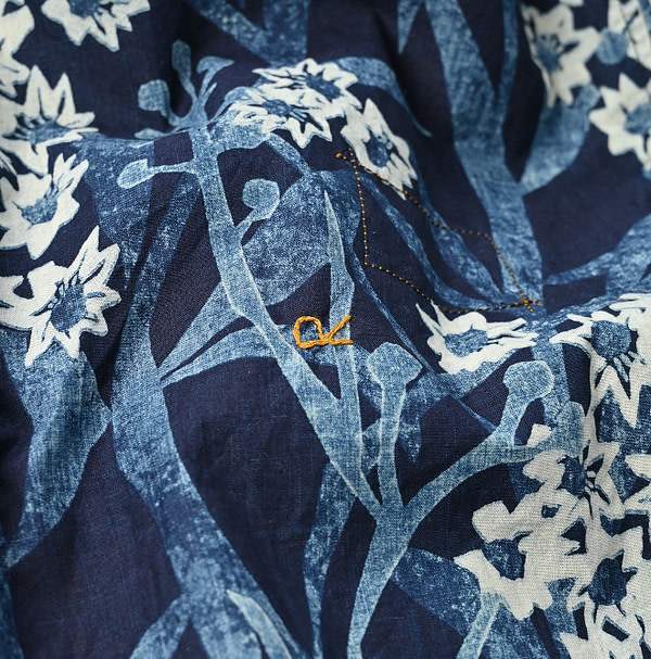 Indigo Aster Print Kushukushu Dress Detail