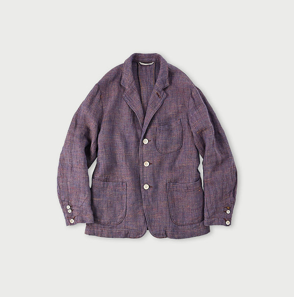 Cotton Linen Herringbone Tweed Miyuki Jacket Red Herringbone