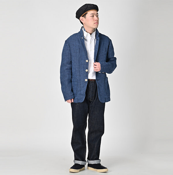 Cotton Linen Herringbone Tweed Miyuki Jacket Male Model