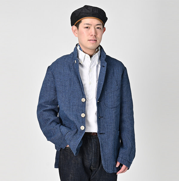 Cotton Linen Herringbone Tweed Miyuki Jacket Male Model