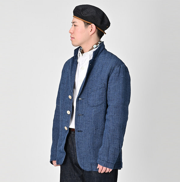 Cotton Linen Herringbone Tweed Miyuki Jacket Male Model