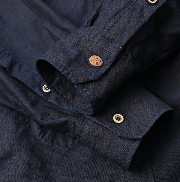 Indigo Supima OX 908 Ocean Button Down Shirt Detail