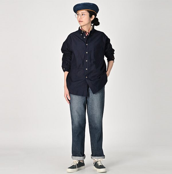 Indigo Supima OX 908 Ocean Button Down Shirt Female Model