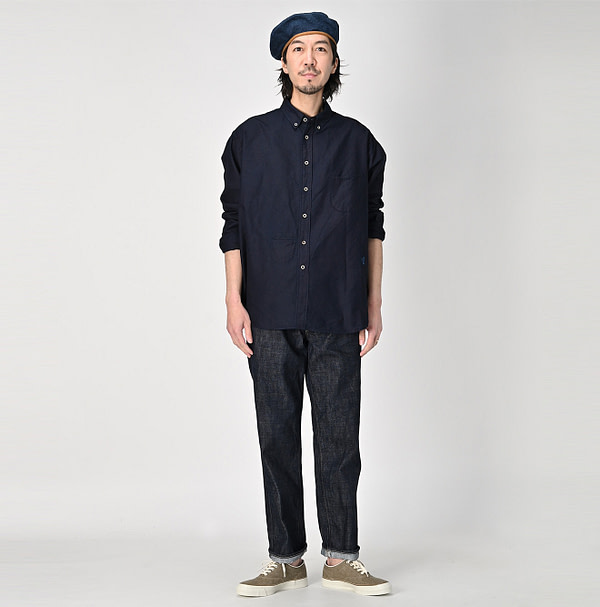 Indigo Supima OX 908 Ocean Button Down Shirt Male Model