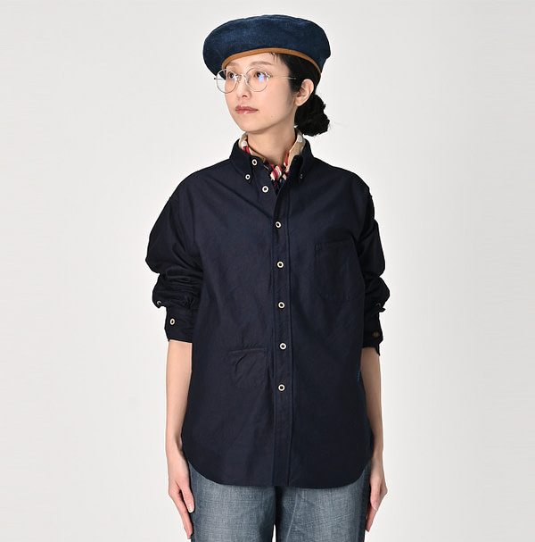 Indigo Supima OX 908 Ocean Button Down Shirt Female Model