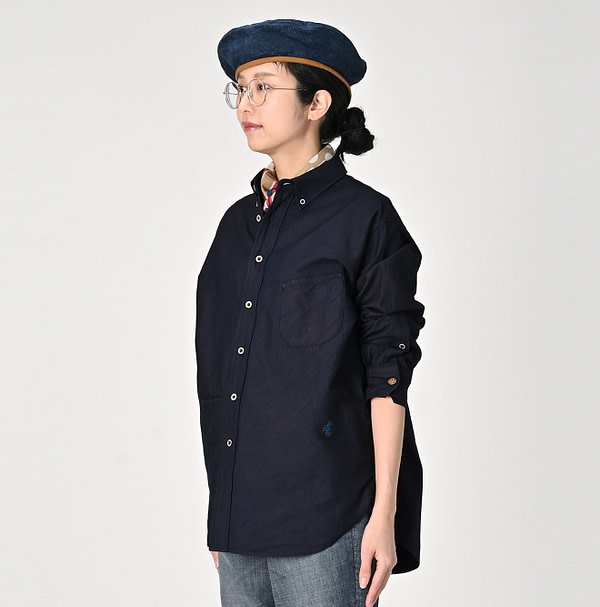 Indigo Supima OX 908 Ocean Button Down Shirt Female Model