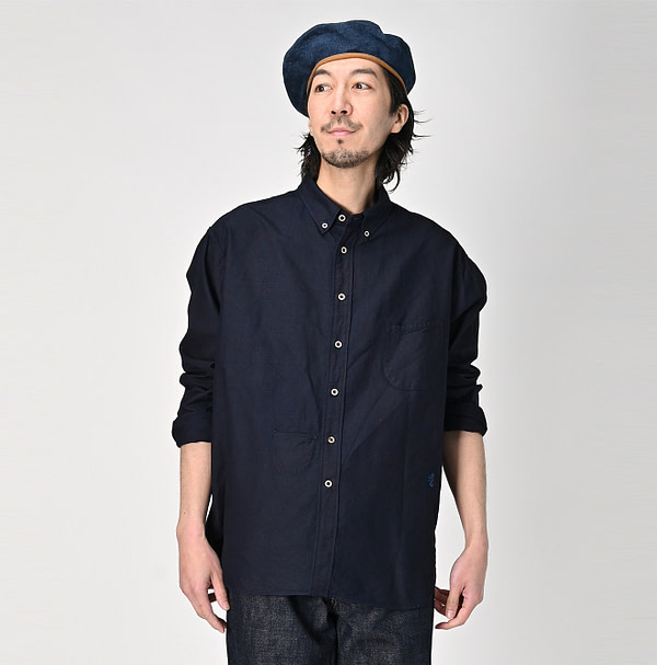 Indigo Supima OX 908 Ocean Button Down Shirt Male Model