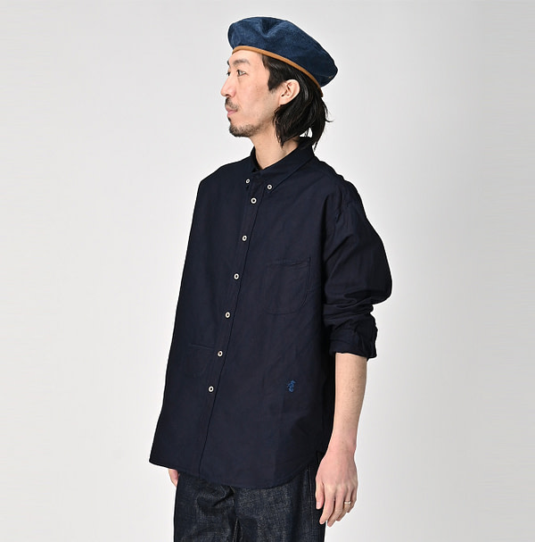 Indigo Supima OX 908 Ocean Button Down Shirt Male Model