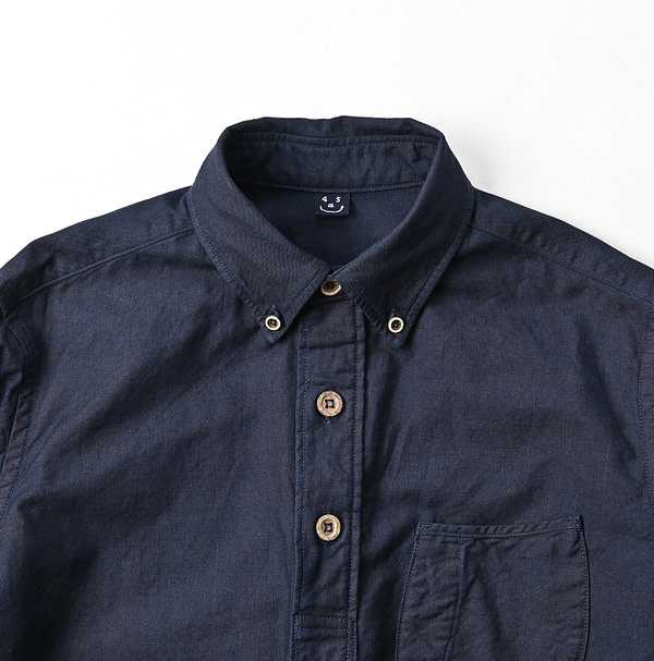 Indigo Supima OX 908 Loafer Button Down Pull Detail