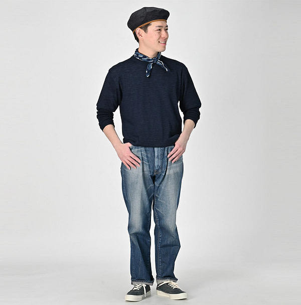 Indigo Whole Super Gauze 908 Crew Male Model