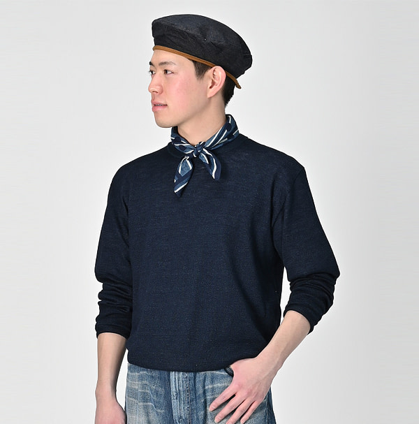 Indigo Whole Super Gauze 908 Crew Male Model