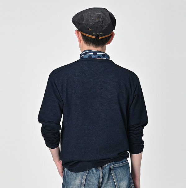 Indigo Whole Super Gauze 908 Crew Male Model