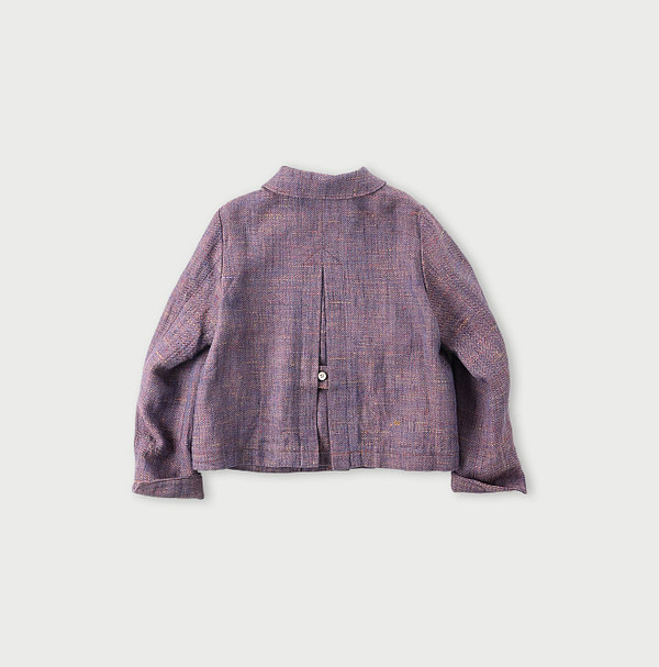 Cotton Linen Herringbone Tweed Square Jacket Back