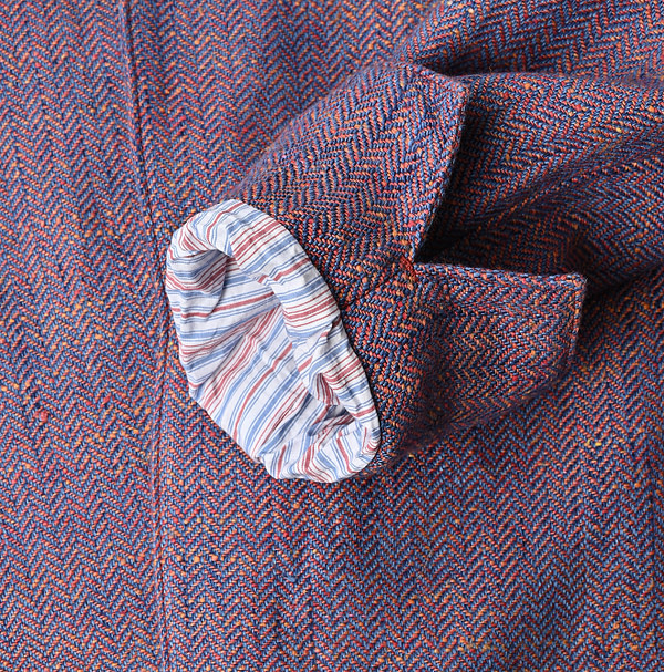 Cotton Linen Herringbone Tweed Square Jacket Detail