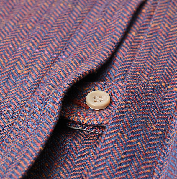 Cotton Linen Herringbone Tweed Square Jacket Detail