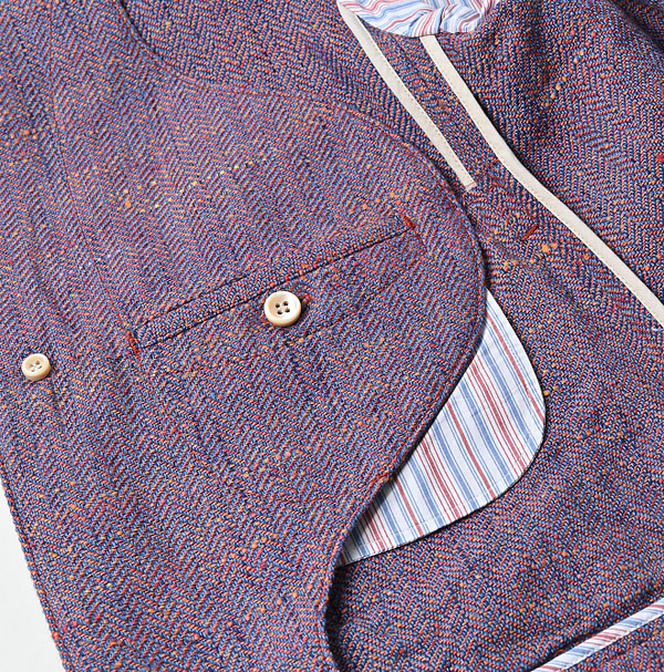 Cotton Linen Herringbone Tweed Square Jacket Detail