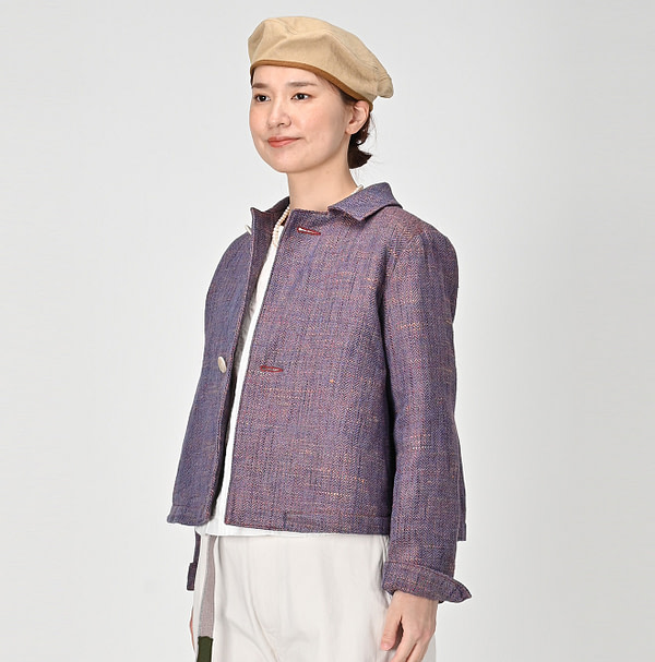 Cotton Linen Herringbone Tweed Square Jacket Female Model