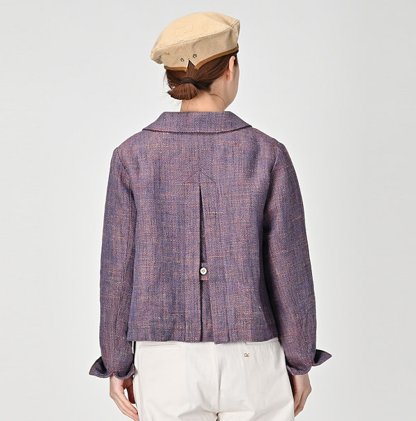 Cotton Linen Herringbone Tweed Square Jacket Female Model