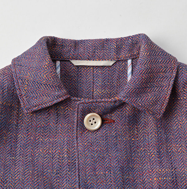 Cotton Linen Herringbone Tweed Square Jacket Detail