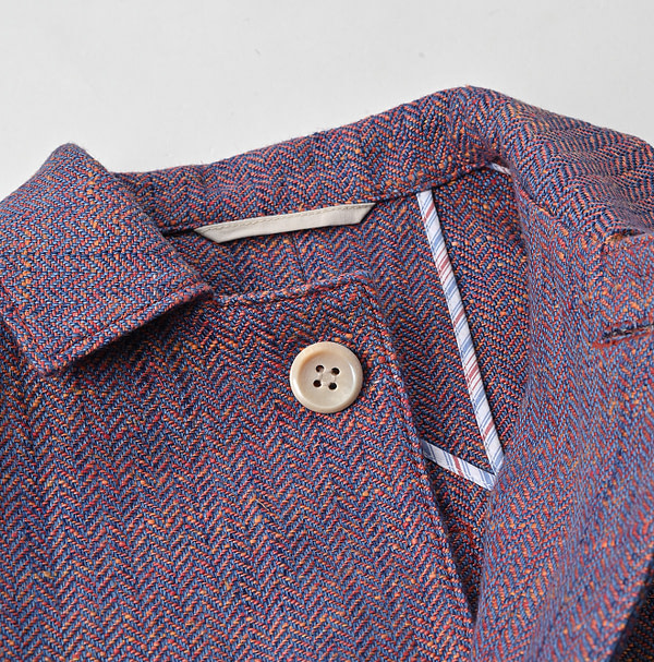 Cotton Linen Herringbone Tweed Square Jacket Detail