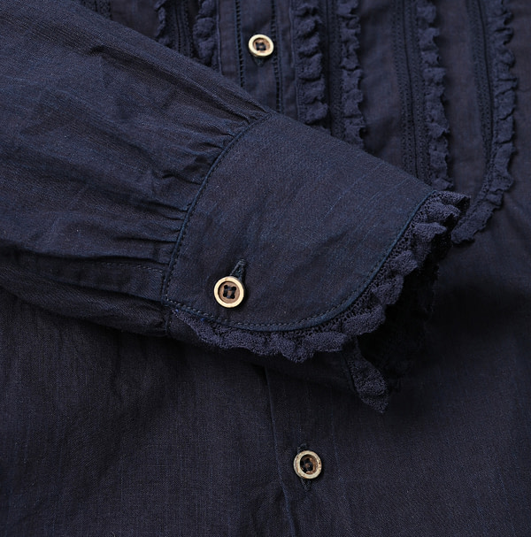 Indigo Supima Organic Batist Lace Blouse Detail