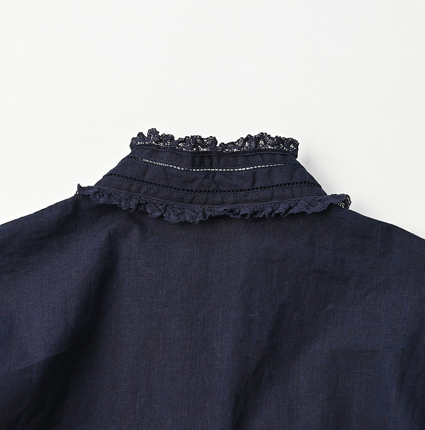 Indigo Supima Organic Batist Lace Blouse Detail