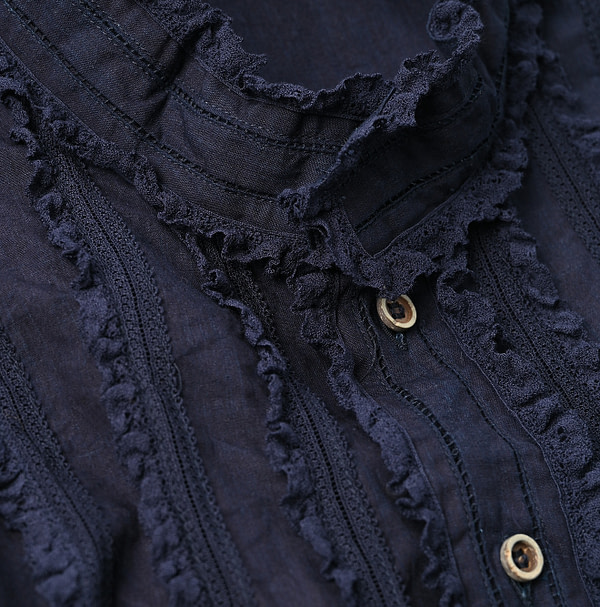 Indigo Supima Organic Batist Lace Blouse Detail