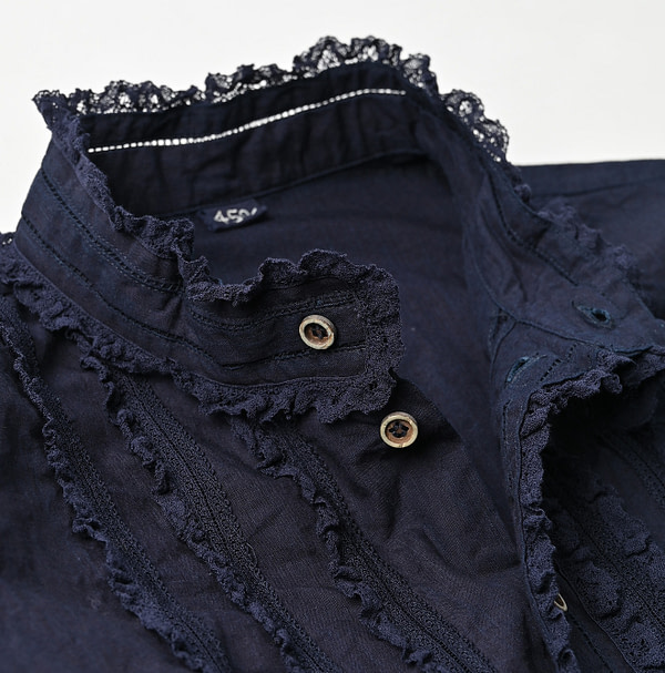 Indigo Supima Organic Batist Lace Blouse Detail