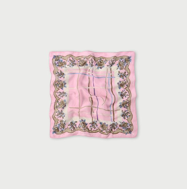 Gauze Flower Plaid Pattern Bandana Pink