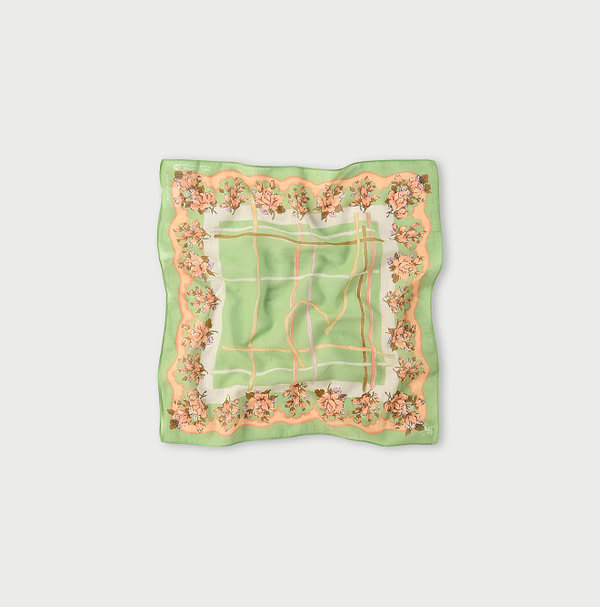 Gauze Flower Plaid Pattern Bandana Pale Green