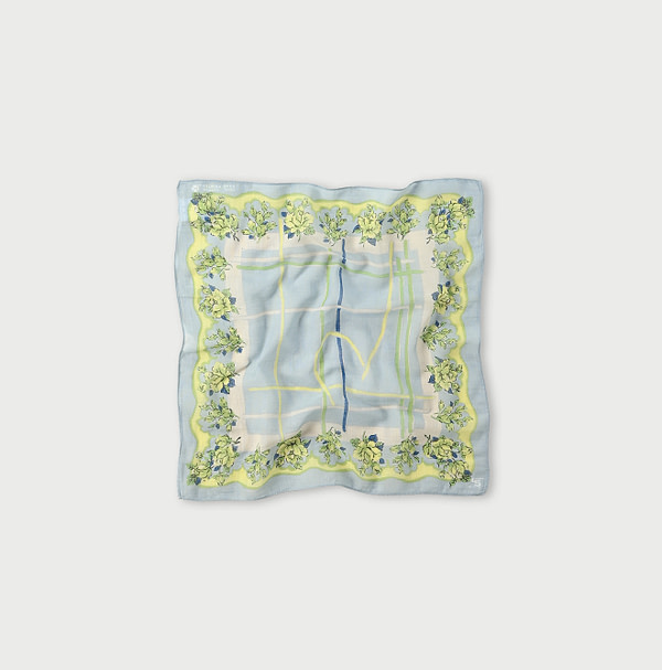 Gauze Flower Plaid Pattern Bandana Saxe