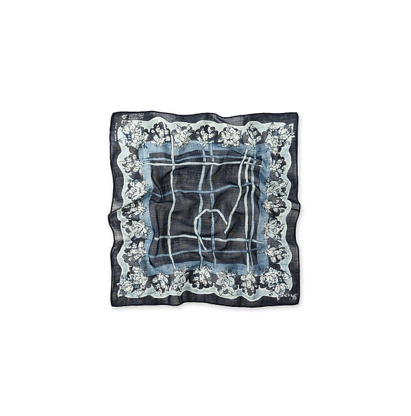 Indigo Gauze Flower Plaid Pattern Bandana Indigo