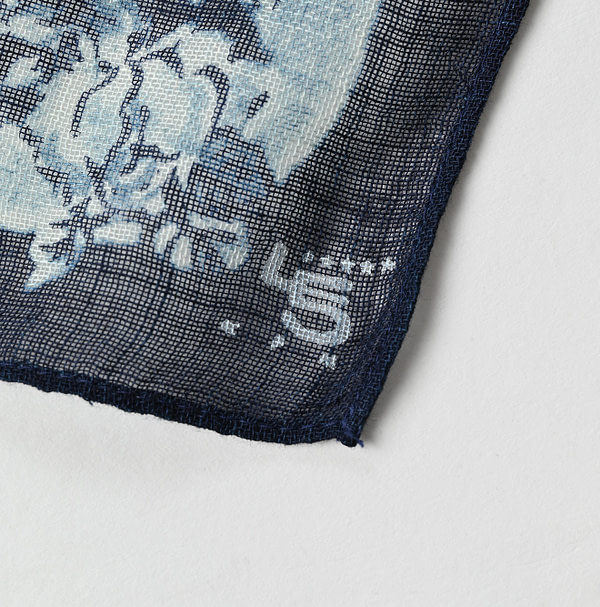 Indigo Gauze Flower Plaid Pattern Bandana Detail