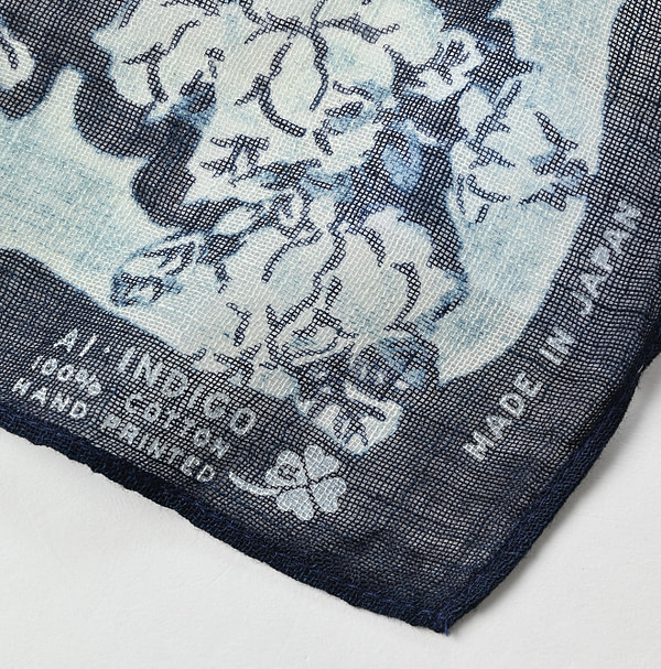 Indigo Gauze Flower Plaid Pattern Bandana Detail