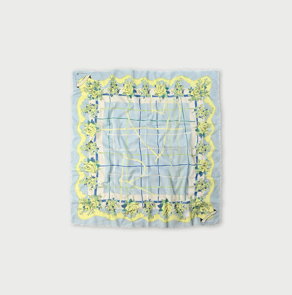 Gauze Flower Plaid Pattern Furoshiki Saxe