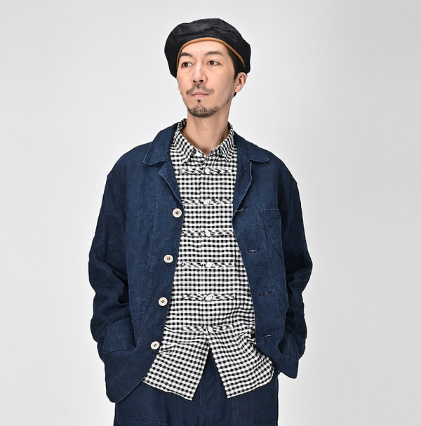 Indigo Linen Cloth Ocean Jacket Male Model