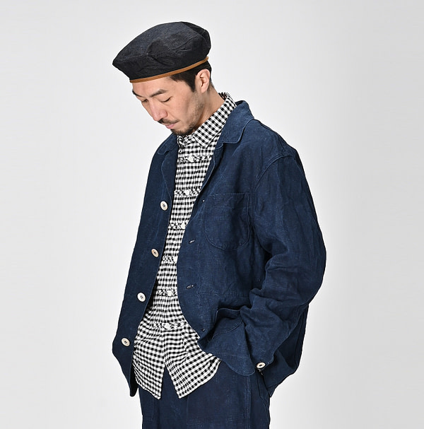 Indigo Linen Cloth Ocean Jacket Male Model