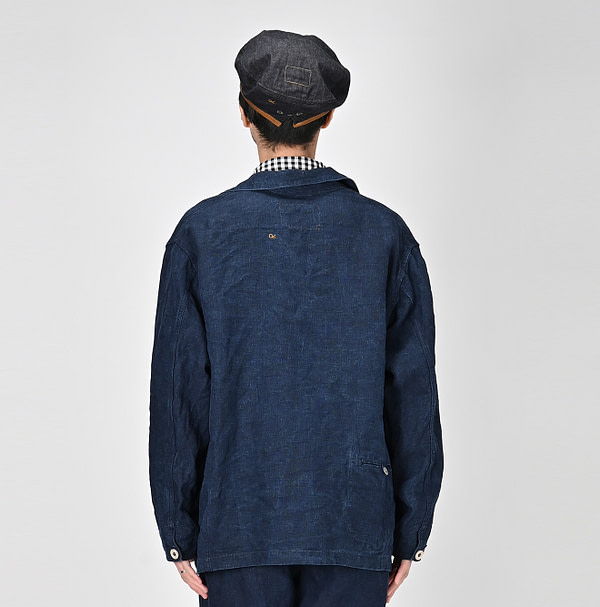 Indigo Linen Cloth Ocean Jacket Male Model