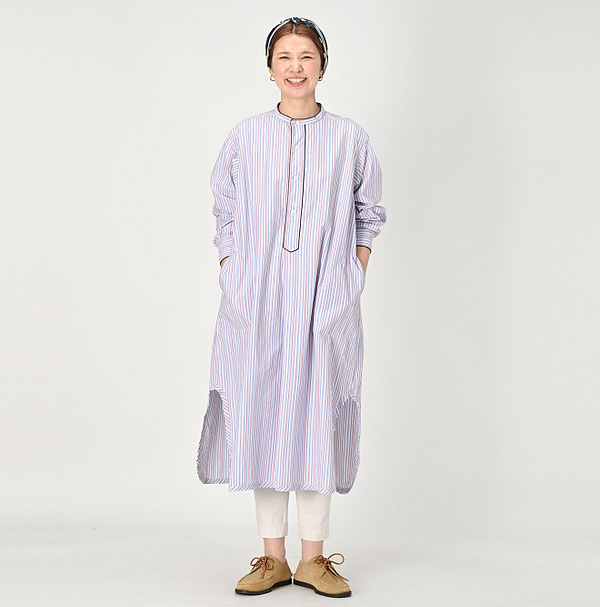 Damp Multi Stripe Pajama Dress Female Model