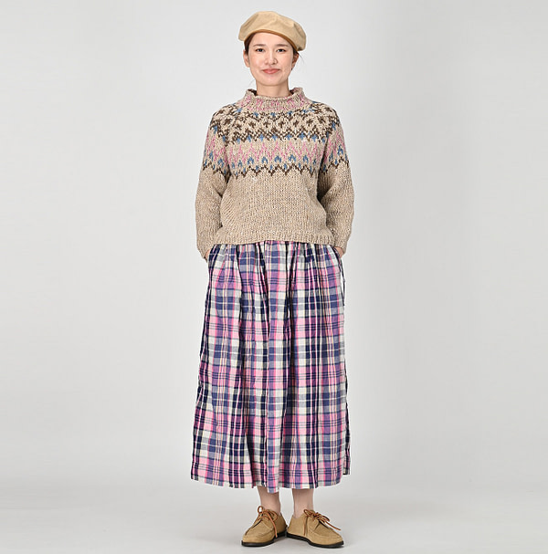 Indian Linen Twill Easy Gather Skirt Female Model