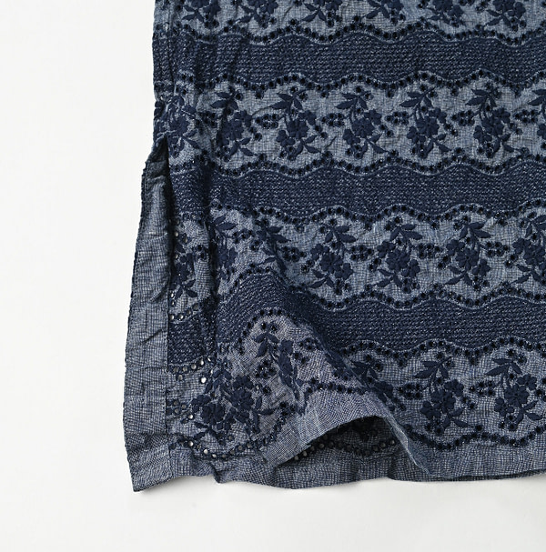 Indigo Hakeme Cutwork Dress Detail