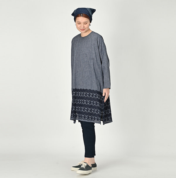 Indigo Hakeme Cutwork Dress Female Model