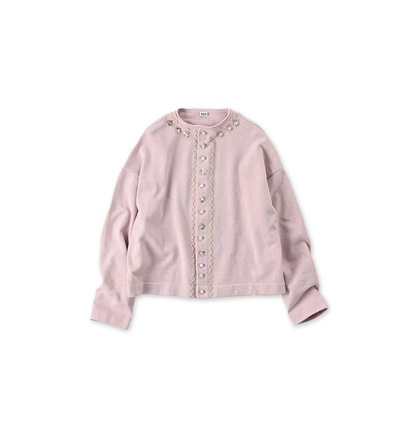 Beads Embroidery Dozume Knitsew Cardigan Pink