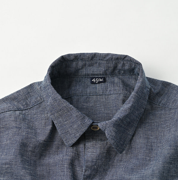 Indigo Hakeme 908 Grandpa Pull Shirt Detail